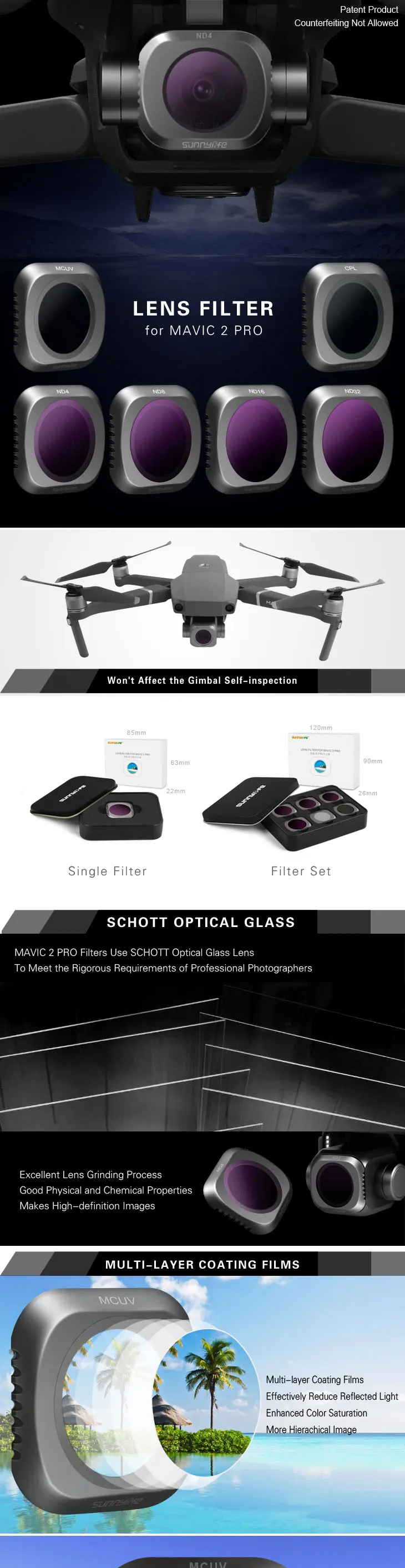 Sunnylife MCUV CPL ND ND4 ND8 ND16 ND32 фильтр объектива для DJI MAVIC PRO/Air 2/PRO Drone Gimbal Камера аксессуары