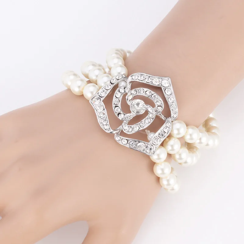 Милый розовый цветок имитация жемчуга бусы наборы прозрачный горный хрусталь