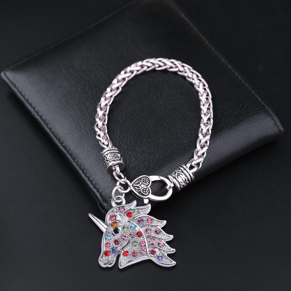 Браслет с подвеской в виде единорога и боевой конь кристаллами цепочка на свитер