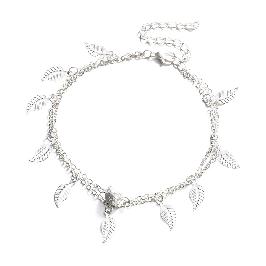 1SET Small Bead Leaves Pendant Adjustable Anklets For Women Girls Beach Seaside Relax Dress Up Festival Gift | Украшения и