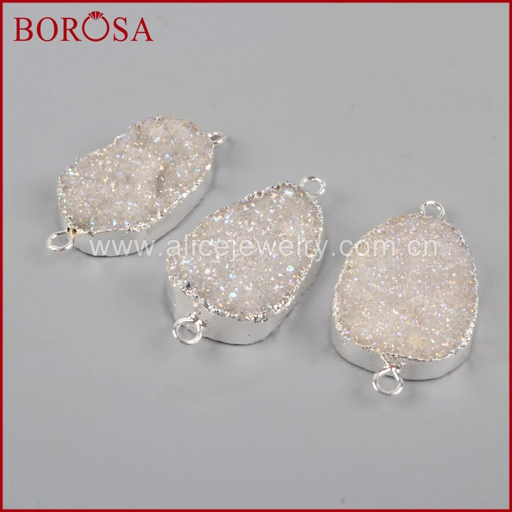 BOROSA 5 шт. Druzy Кристалл Разъем Шарм, Серебряный Цвет Радуга Титан Druzy разъем для DIY ювелирных изделий S1312