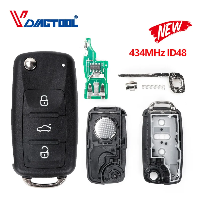 VDIAGTOOL складной Смарт Флип с 3 кнопками для VW Volkswagen PASSAT Polo Skoda Seat 1J0959753DA 434 МГц ID48|Ключ
