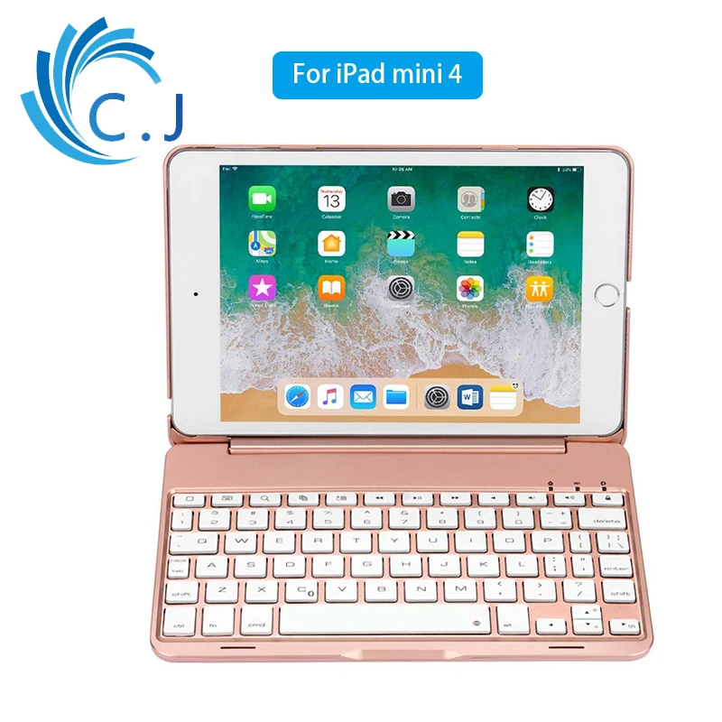 Мини планшет клавиатура с 7 видов цветов Подсветкой Bluetooth для iPad Mini 4 алюминиевая