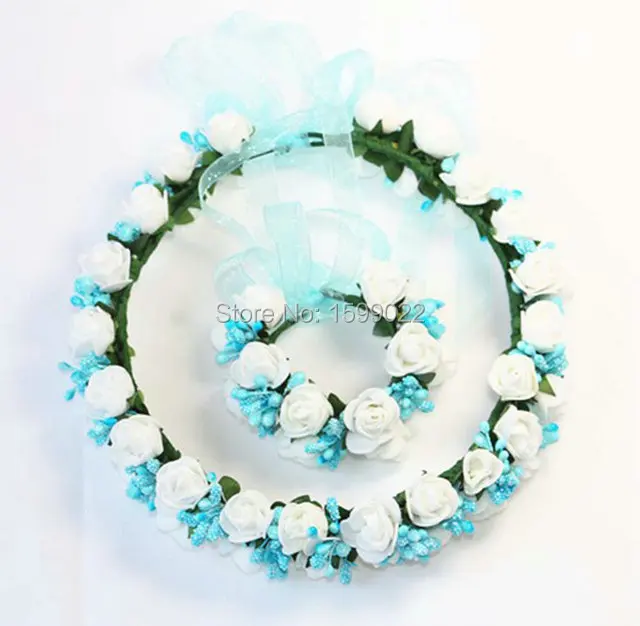 Женский/Детский головной убор из пены с изображением розы голубого/белого цвета