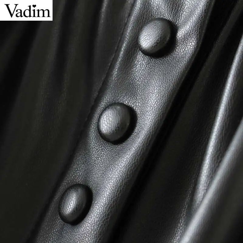 Vadim, женские мини юбки из искусственной кожи, карманы, пуговицы, эластичный пояс, faldas, европейский стиль, модные черные плиссированные юбки, BSQ602