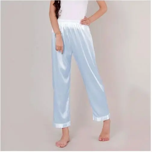 XL, XXL, XXXL размера плюс пижамные штаны для весны и лета из искусственного шелка женские пижамные штаны женские штаны для отдыха красные/черные Пижамные брюки sq335 - Цвет: light blue