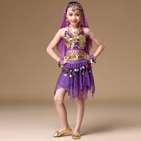 4 8 years children dance wear india sari clothes coins waistband belly dance costumes set 4 pieces top skirt veil bracelets