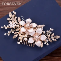 floral and pearl hair comb elegant bride head ornaments pearl wedding hair comb for bridal hair accessories womens jewelry