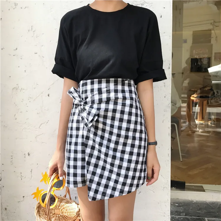 Оригинальная модель 2017 Новая уникальная хлопковая черно-белая сетчатая юбка с