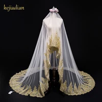 gold lace edge 300cm width 300cm length luxury cathedral wedding veils wedding accessories long bridal veils velos de novia