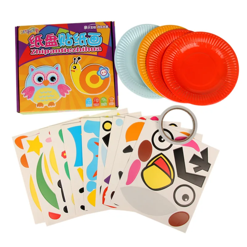 

10 Pcs In Box Children Rainbow Paper Plate DIY Handmade Toys Kids Baby Cartoon Animal Colorful Paper Disc for Drawing