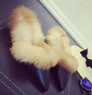 Настоящие тапочки их меха под кролика зимняя повседневная обувь женские