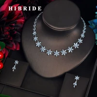hibride clear cubic zirocnia bridal jewelry set white gold color drop earring necklace set fashion parure bijoux femme n 611