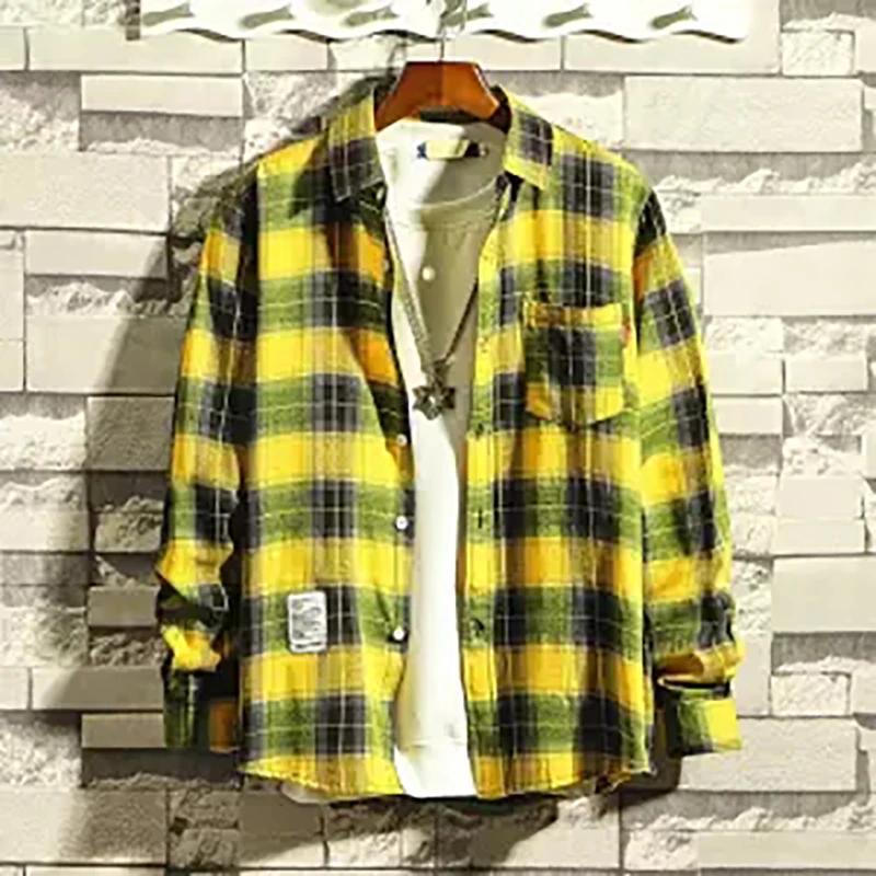 Повседневная мужская рубашка в клетку сезон весна лето фланелевая Мужская для