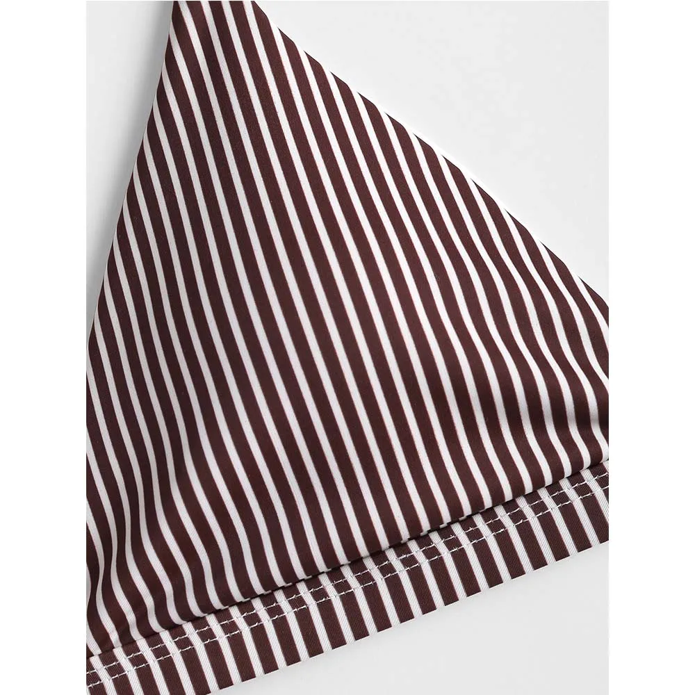 ZAFUL сексуальный комплект бикини в полоску пуш-ап купальник с высокой горловиной