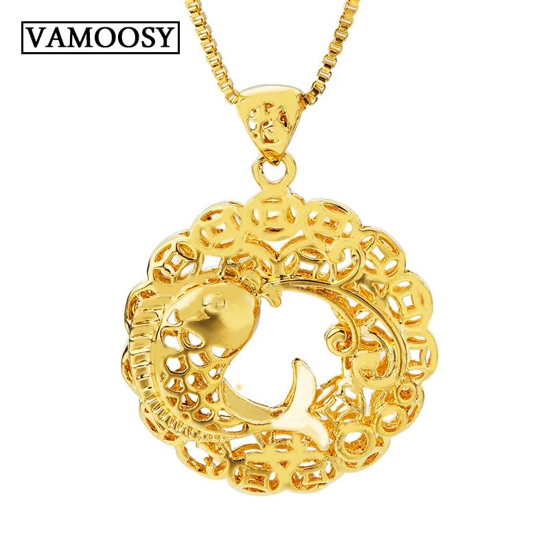 

Pendant Necklace for women 24K Gold 2018 Fine Auspicious Fish Animals Jewelry without chain necklaces for Women Wedding Pendant