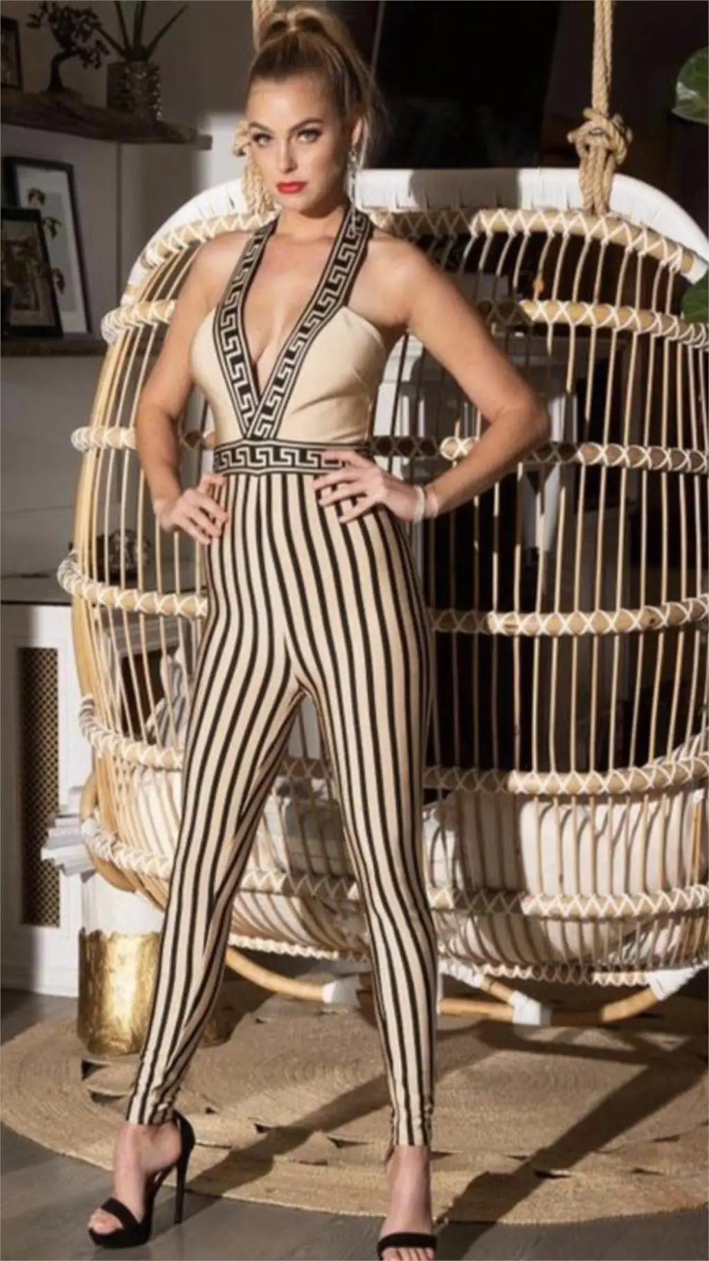 Женский Облегающий комбинезон Deavogy без рукавов с открытой спиной для вечеринки