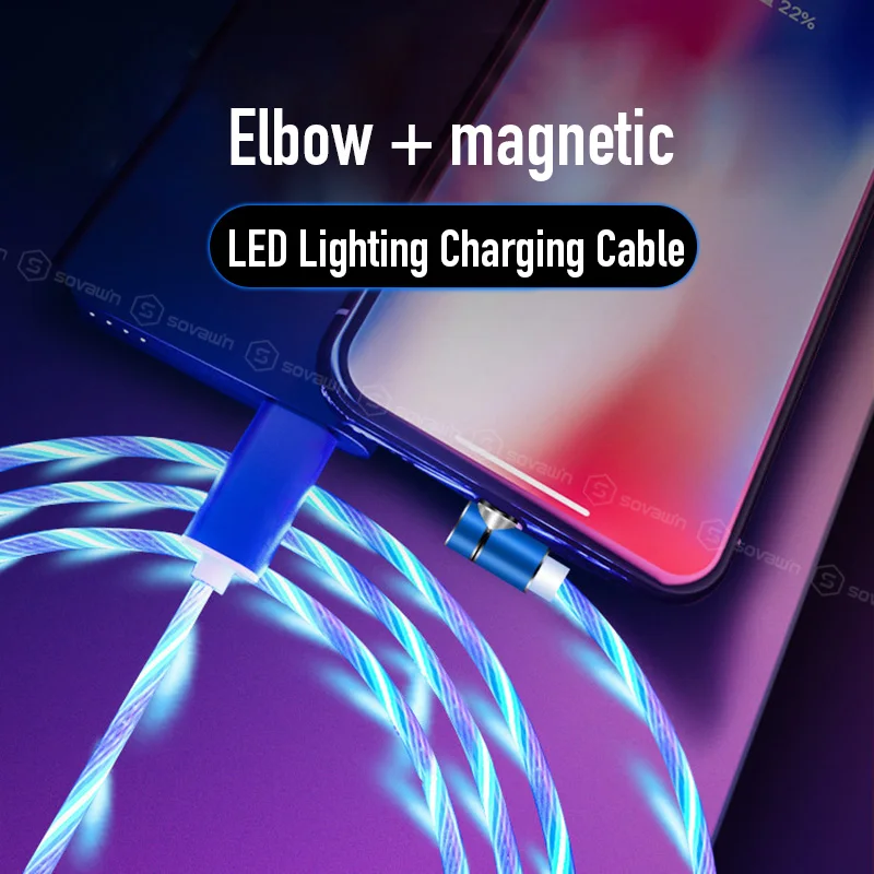 Sovawin 1 м Магнитный кабель Micro USB быстрая зарядка USB C 5A зарядное устройство для мобильного телефона светодиодный локоть для huawei для samsung для Iphone
