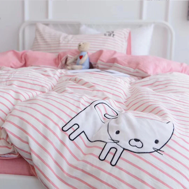 Slowdream милый котенок в розовую полоску мультфильм Постельное белье детей Набор