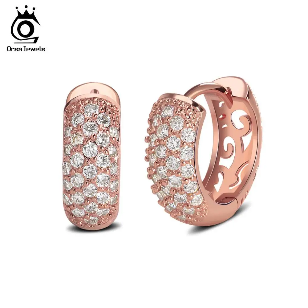 Rose Gold Color ORSA JEWELS, женские серьги-кольца, маленький серебряный цвет, розовое золото, золотой цвет, AAA, Ослепительный CZ, выдолбленный дизайн, ювелирное изделие, ROME22 - Окраска металла: Rose Gold Color