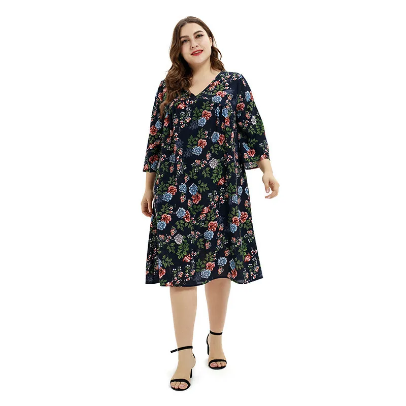 Летнее платье больших размеров L XXXL 2019 повседневные свободные платья с рукавом 3/4