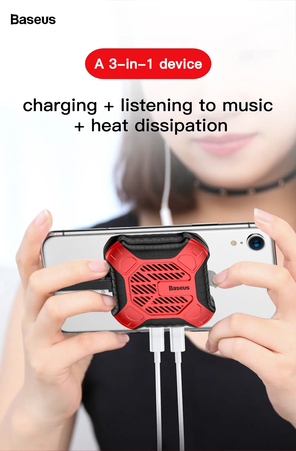 Baseus мобильный телефон кулер для iPhone XR Xs Max Xs X 8 7 6 6s Plus чехол для телефона 3 в 1 Charing& Audio& Fans телефон охлаждающий игровой чехол