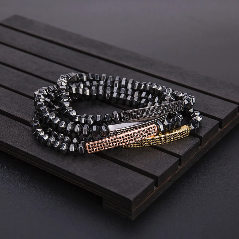 Мужской браслет в стиле панк с черным гематитом и бусинами|Плетеные браслеты| |