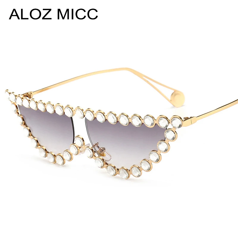 

ALOZ MICC Luxury Diamond Crystal Women Sunglasses 2019 Fashion Cat Eye Sun Glasses Female top quality Metal Eyewear UV400 Q639