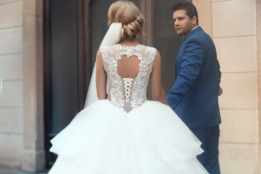 Vestidos de boda 2019 удивительные кружевные тюлевые Свадебные платья с высоким воротом