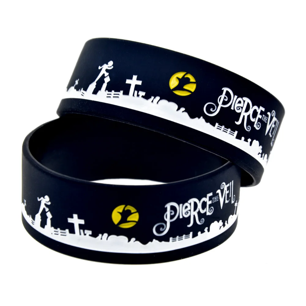 

25 PCS Pierce the Veil Silicone Rubber Wristband 1 Inch Wide Bangle for Music Fans