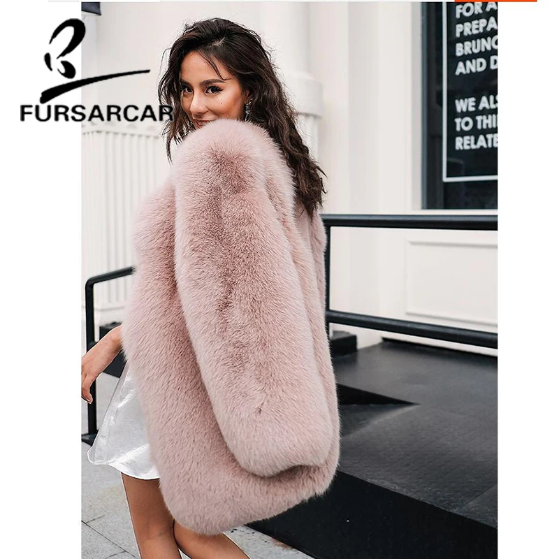 FURSARCAR 70 CM Length Real Fur Coat Women Fashion Style Luxury Whole Pelt Fox Fur Coat Natural Fox Fur Winter Warm Outerwear
