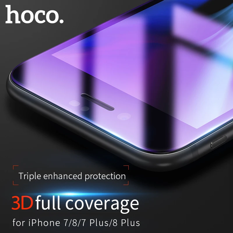 Оригинал Hoco для iPhone 7 & PLUS Прозрачный и Синий Blu Ray Закаленное Защитное Стекло