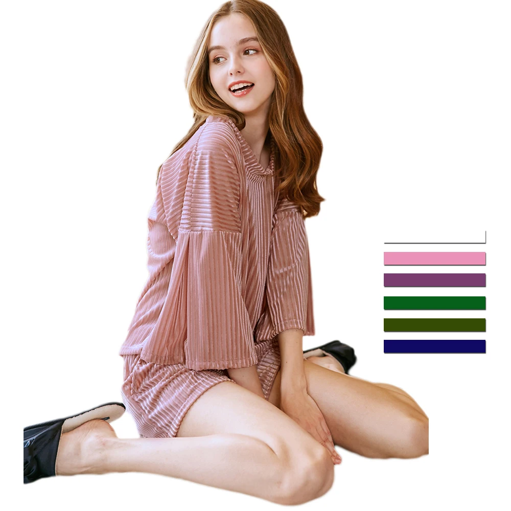 

UNLIMON Womens Fashion Autumn Flannelette Robe Sets Half Sleeve Ladies Loose Shorts Pyjama Sets M~XL