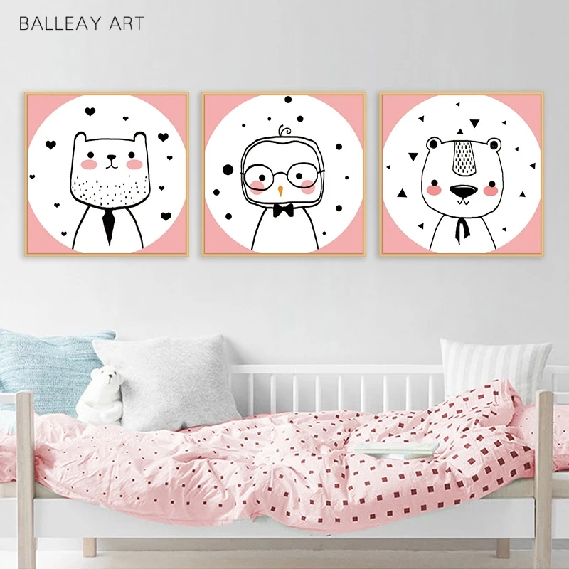 Kawaii настенное искусство на холсте искусственная картина мультяшный медведь