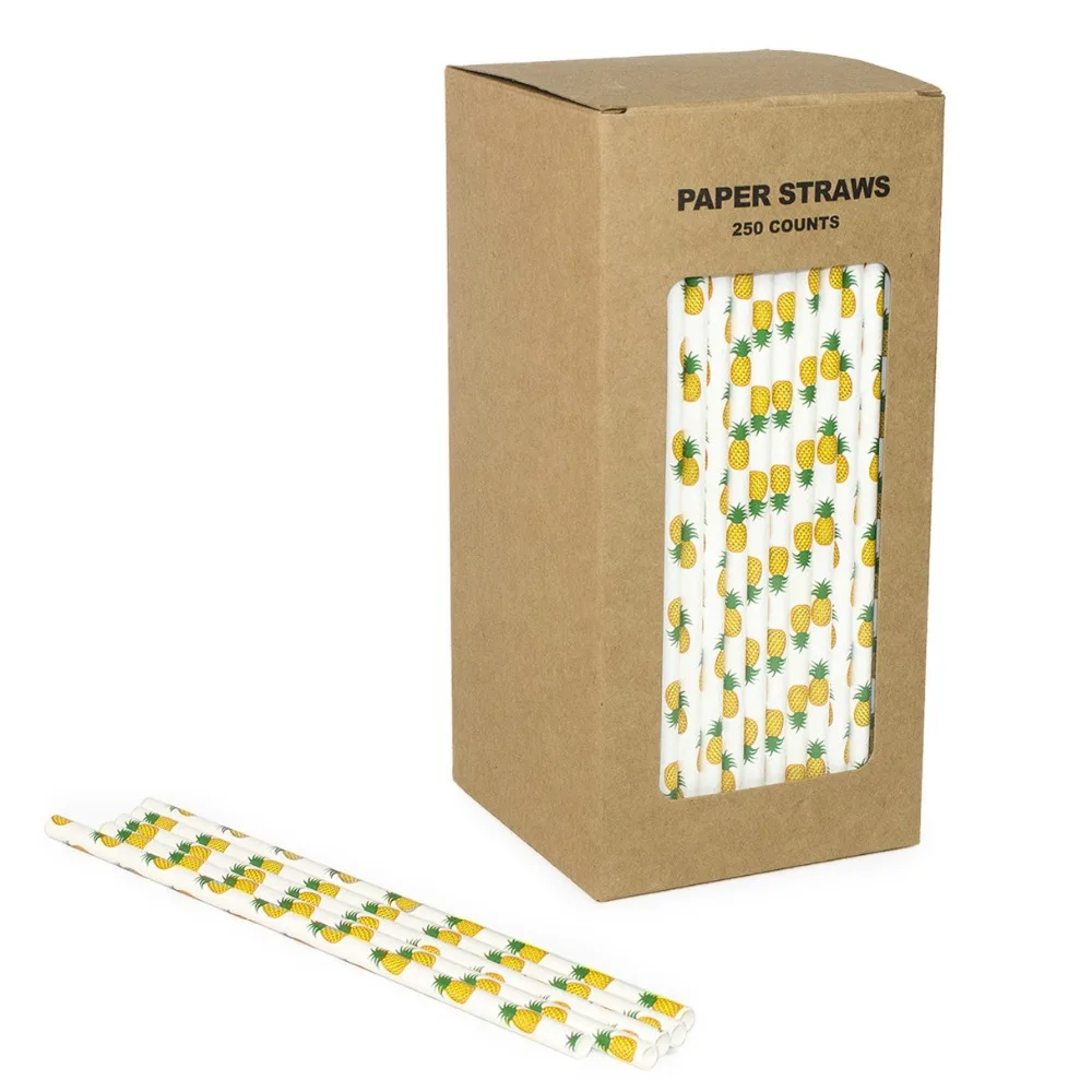 

250 pcs/box Fruit Pineapple Paper Straws Bulk-Yellow Summer Pool Luau Party Drinking Restaurant Juice Coffee Cocktail Smoothies