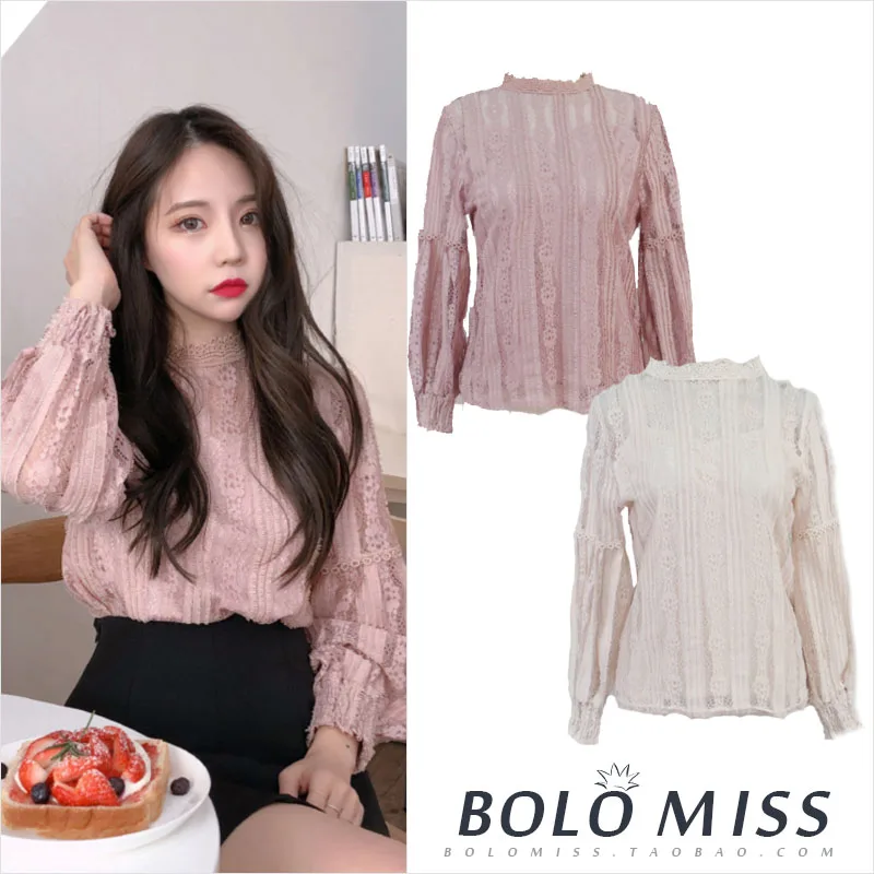Элегантные дамские вязаные открытая кружевная блузка с буфами на рукавах