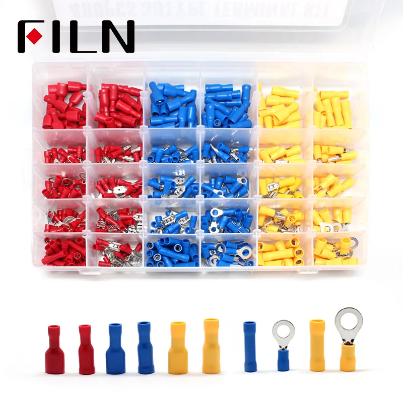 360pcs 18types Electrical Crimp Terminals Insulated Butt Connectors Spade Ring Fork Copper Terminators Set With Storage Box Red |