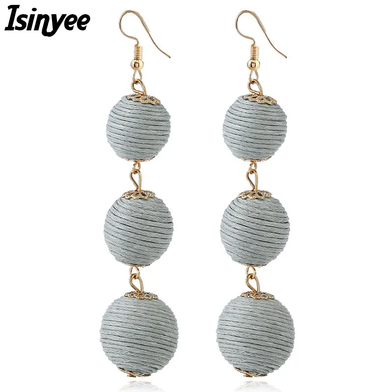 ISINYEE модные серьги с помпоном из тройной нитки для женщин этнические золотые