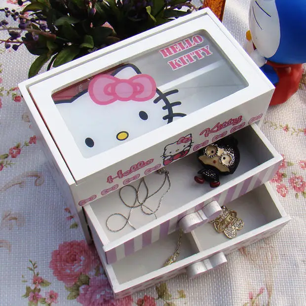 1 шт. мультфильм белый розовый hello kitty очаровательный деревянный шкатулка