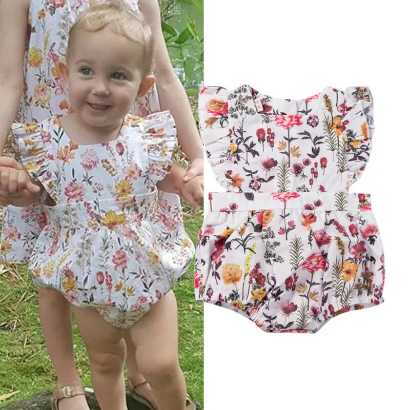 

Newborn Baby Girl Clothes Ruffle Floral Sleeveless Romper Jumpsuit Outfits Sunsuit Summer Kids Clothes Baby Romper