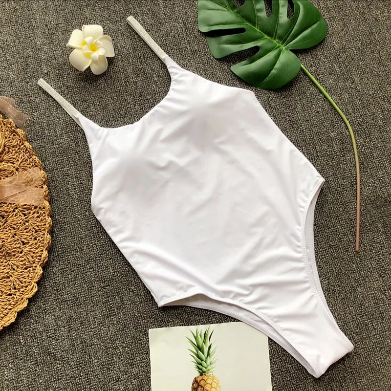 Сексуальный женский купальный костюм с открытой спиной 2018 Одноцветный Цельный