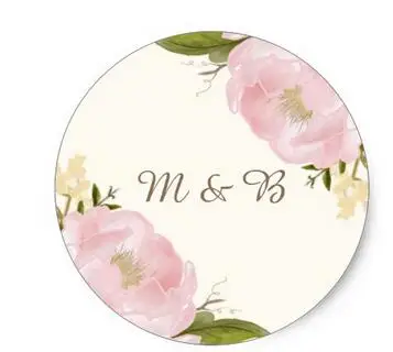 

1.5inch Vintage Pink Peonies Wedding Monogram Sticker