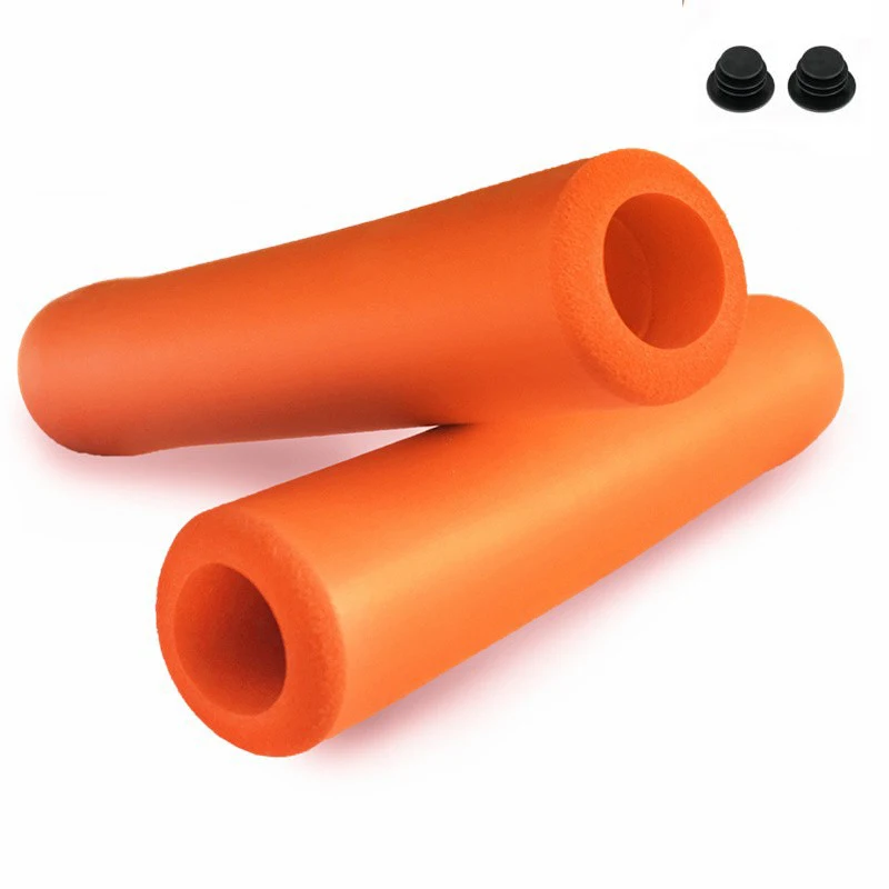 Orange 1 пара велосипедных ручек для руля, крышка с наконечниками для горного велосипеда, силиконовая Нескользящая ручка, мягкие MTB ручки - Цвет: Orange
