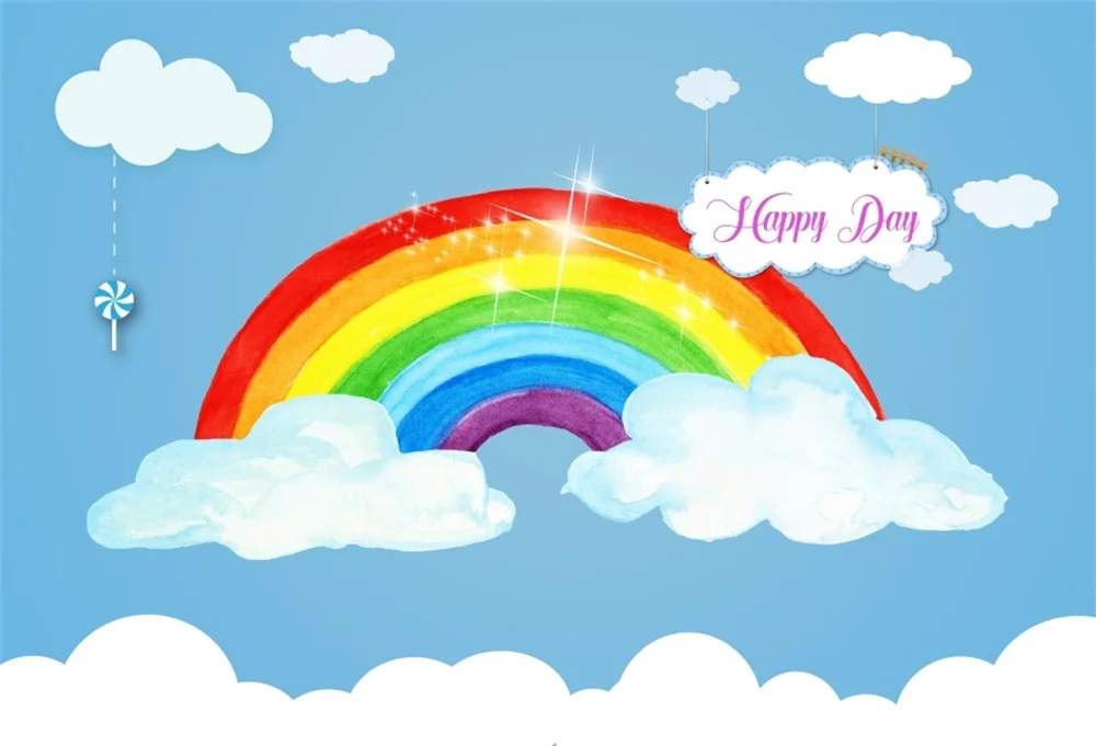 

Laeacco Cartoon Rainbow Clouds Baby Children Party Photography Background Customized Photographic Backdrops For Photo Studio
