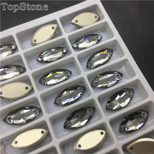 Стразы TopStone 7x15 мм Navette K9 с кристаллами, Пришивные, цветные, плоские с оборота, конский глаз, маркиза, пришивные камни для платья, сделай сам - Цвет: black diamond