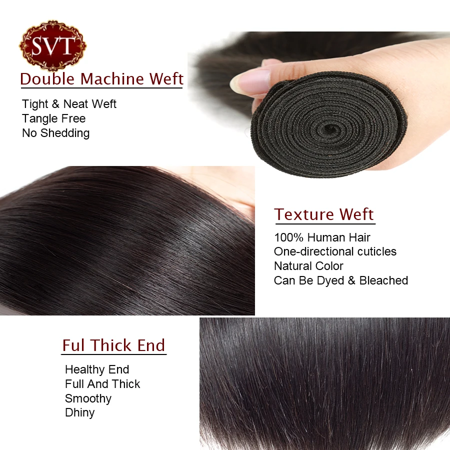 SVT волосы перуанские прямые 13*4 Кружева лобовое Закрытие с пучками не Реми