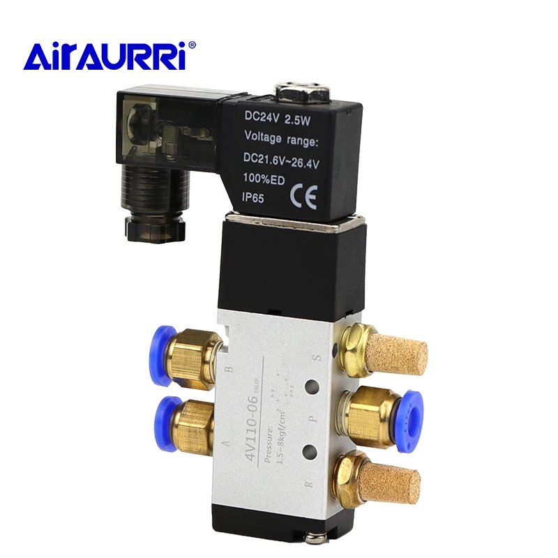 

4V110-06 Air Solenoid Valve 5 Way Port 2 Position Gas Pneumatic Electric Magnetic Valve 12V 24V 220V Coil Volt 4mm/6mm/8mm Hose
