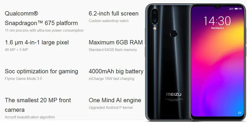 Meizu Note 9 глобальной версии камера 48 Мп 4 ГБ 64 128 восьмиядерный процессор Snapdragon 675