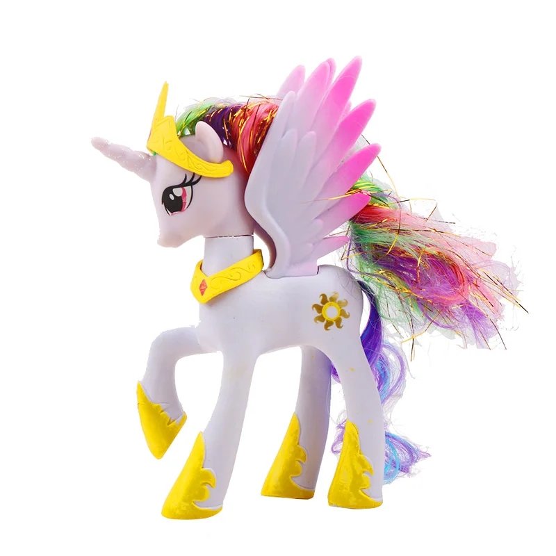 14 см игрушки My Little Pony Принцесса Селестия Луна серии «юбкой всех цветов радуги; платье в форме единорога из ПВХ, Коллекционная модель куклы для девочек