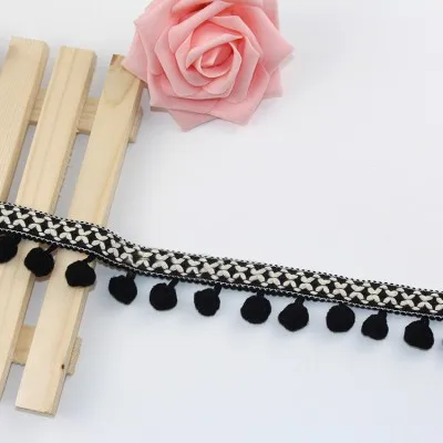 black2 Кружевная лента, аксессуары для шитья, 2 ярда, 1,2 см, помпоны с кисточками, помпоны, отделка, шар, бахрома, вышивка, сделай сам, одежда, тканевый шнур - Цвет: black2